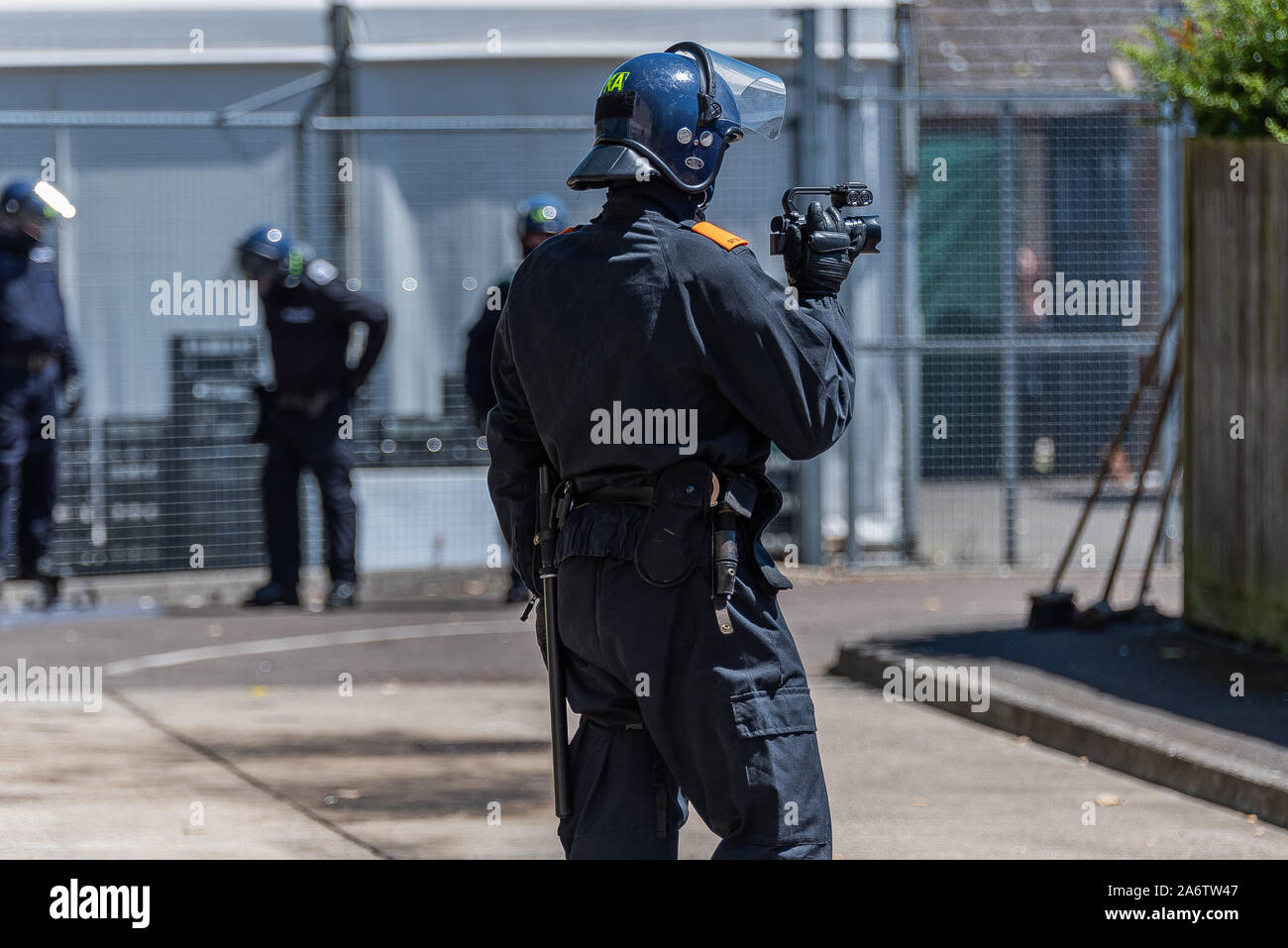 UK Police Riots Unit during the action in London . Stock Photo