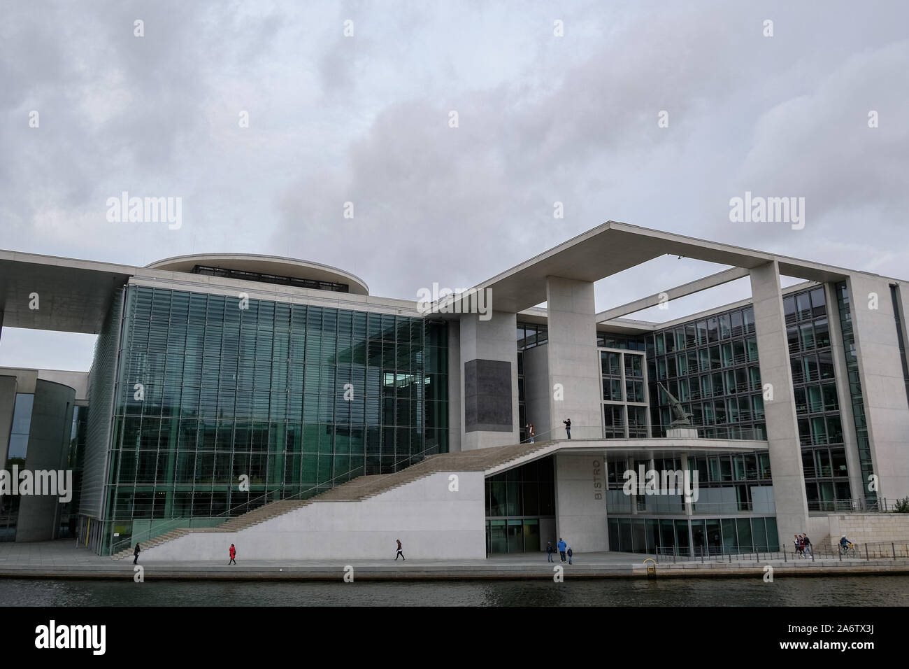 Famous Modern architecture with people tourists walking in berlin city center Stock Photo