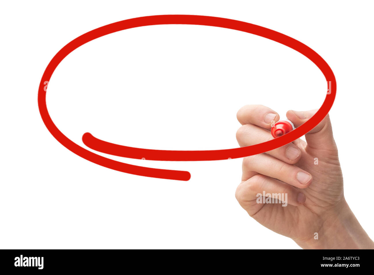 White Caucasian hand drawing a red circle on an empty whiteboard. Copyspace with room for your text Stock Photo