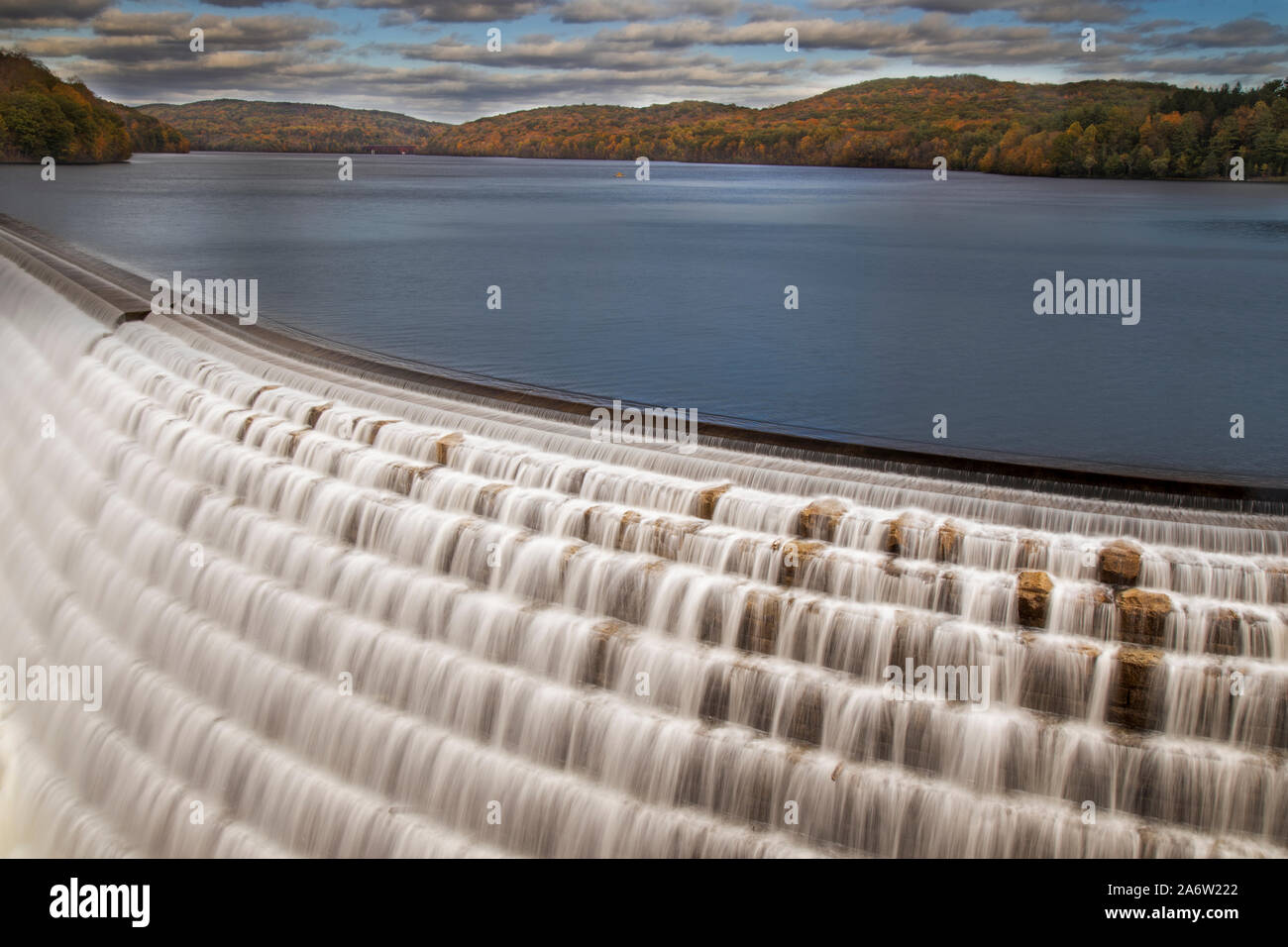 New Croton On The Hudson Dam - Croton Dam waterfall also known as the Cornell Dam during a beautiful autumn afternoon. Stock Photo