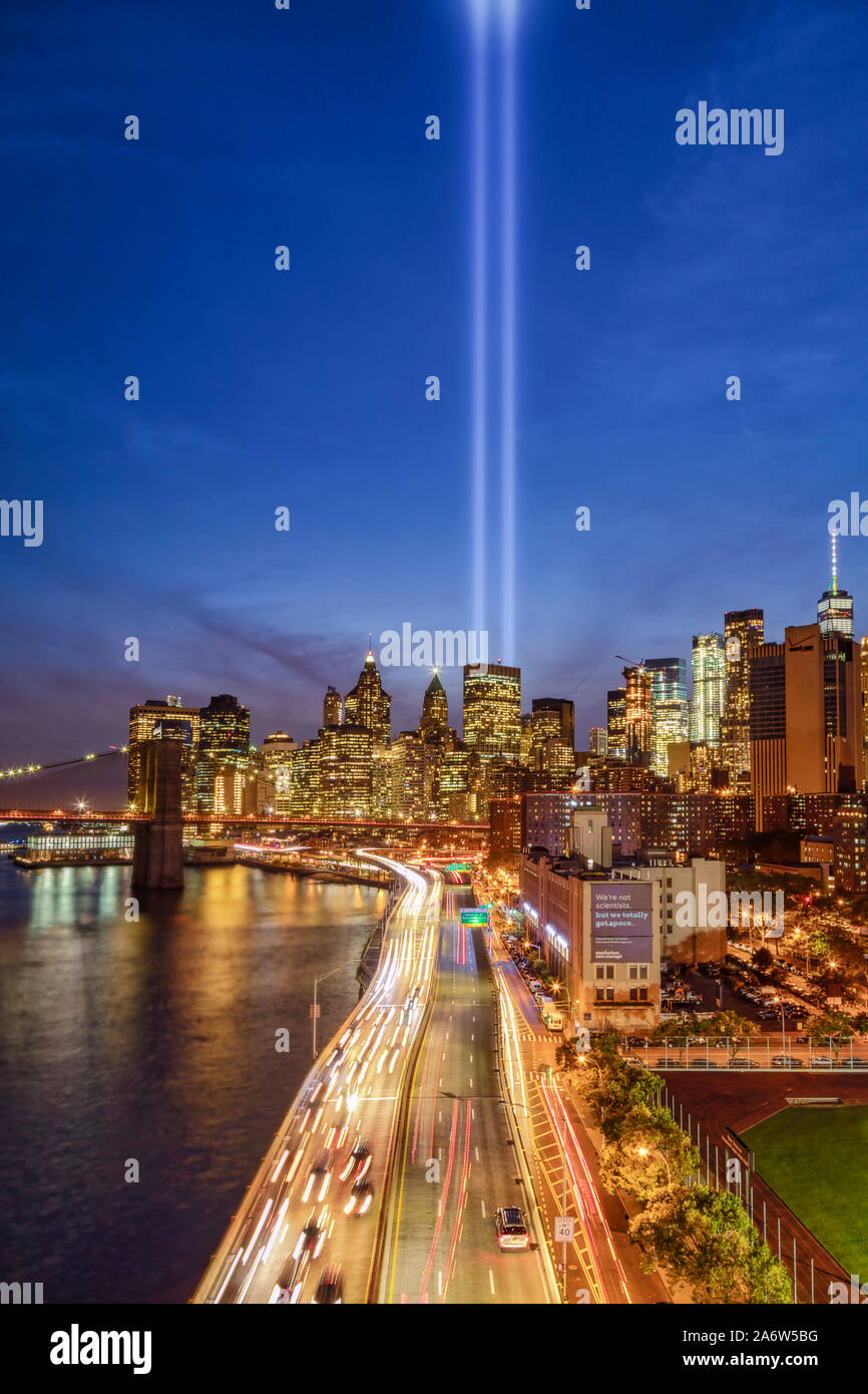 911 Tribute In Light In NYC II Stock Photo