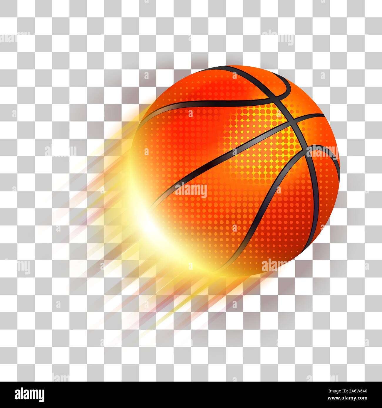 Basketball ball flying. Eps 10 editable, gradients with transparency. Easy to pu over any background. Stock Vector