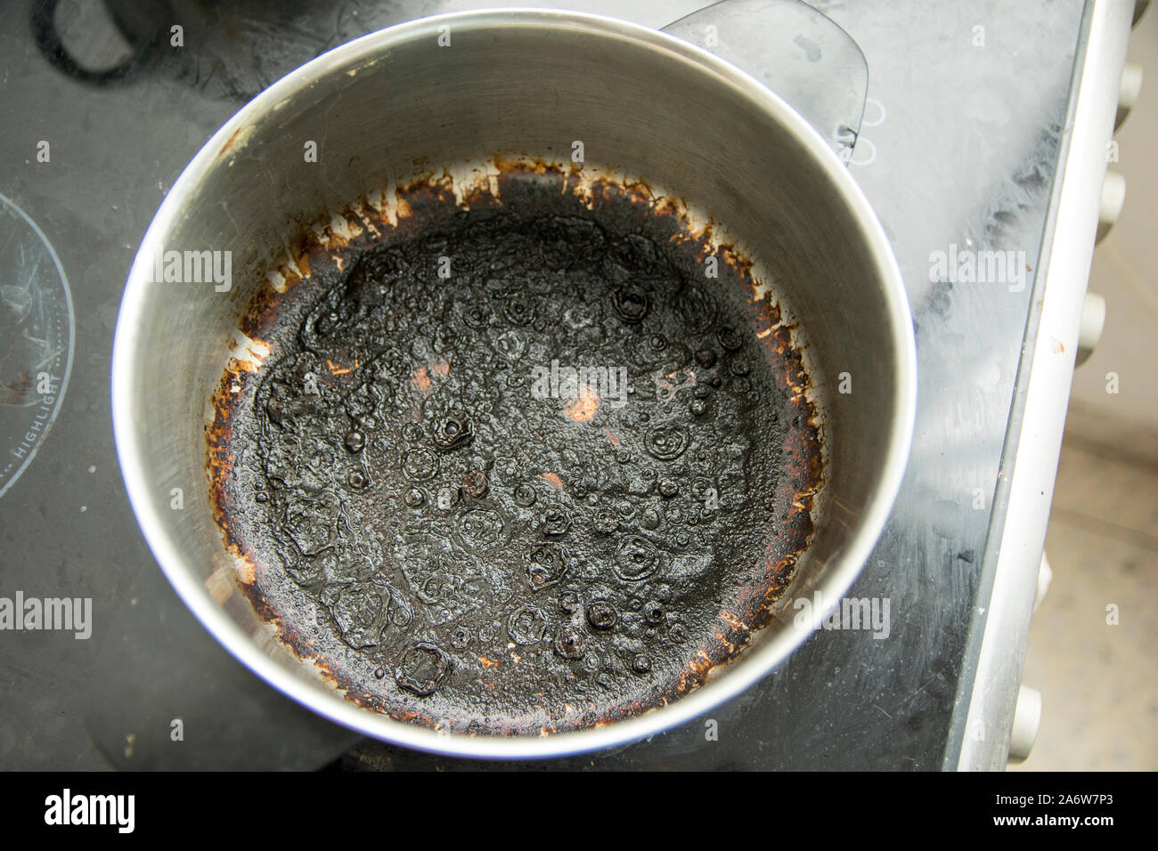Empty burnt pot with black bottom Stock Photo Alamy