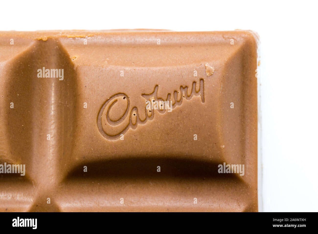 Cadbury dairy milk chocolate bar unwrapped macro Stock Photo