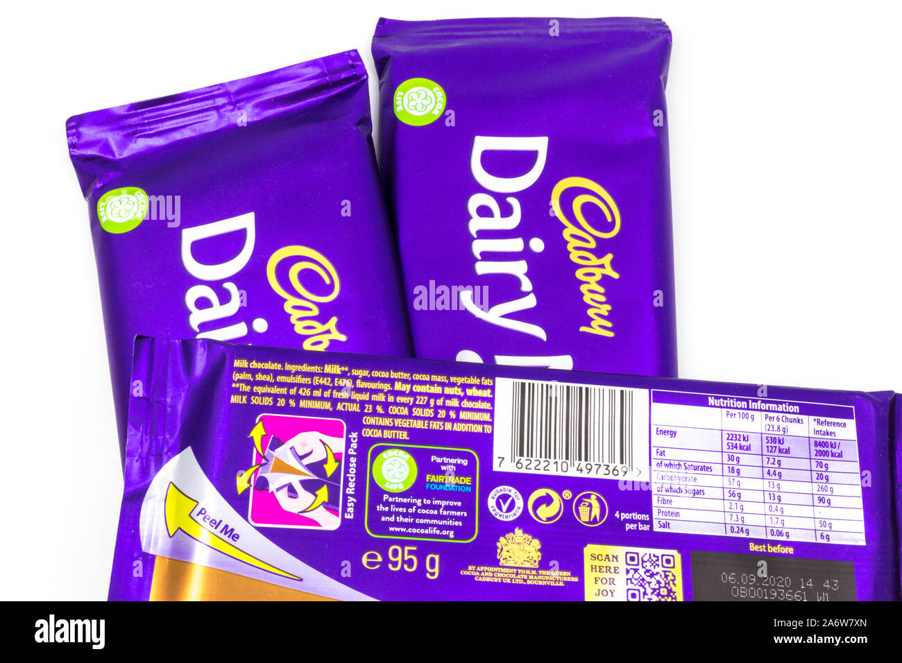Cadbury dairy milk chocolate bars wrapper rear side Stock Photo Alamy