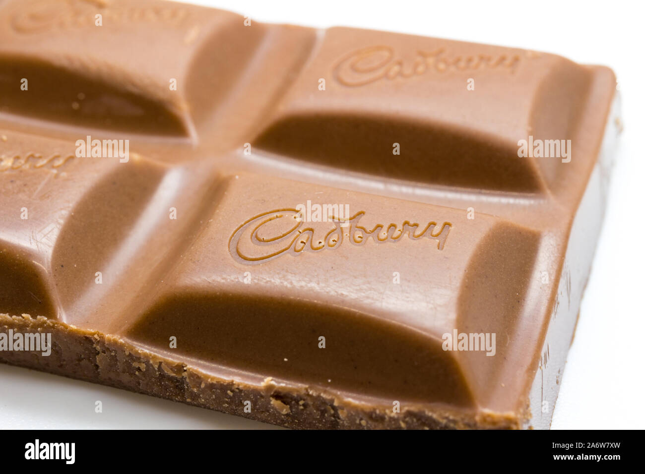 Cadbury dairy milk chocolate bar unwrapped macro Stock Photo