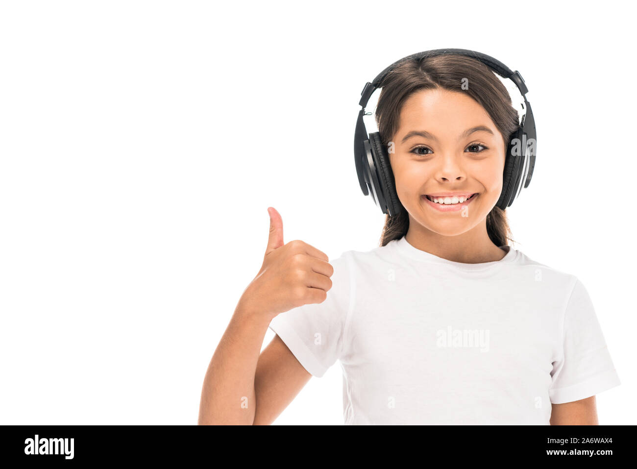 Happy Child Giving Thumbs Up with Kids Headphones