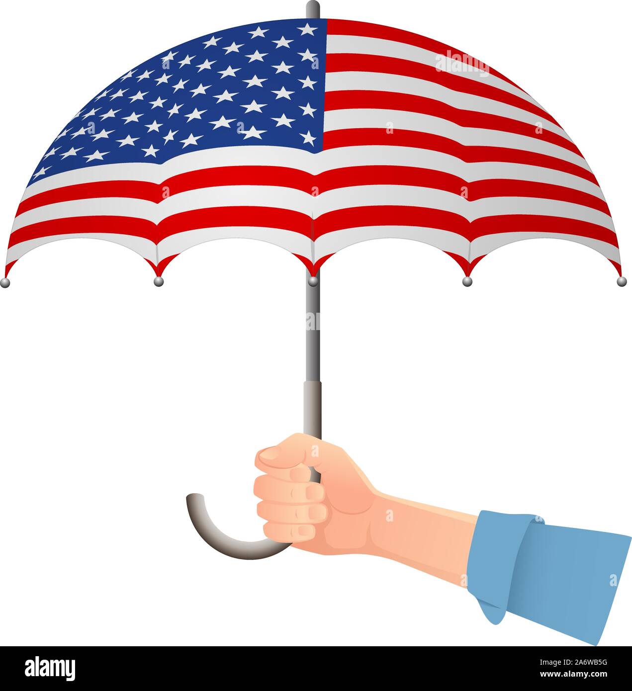 United States of America flag umbrella. Weather symbols. National flag