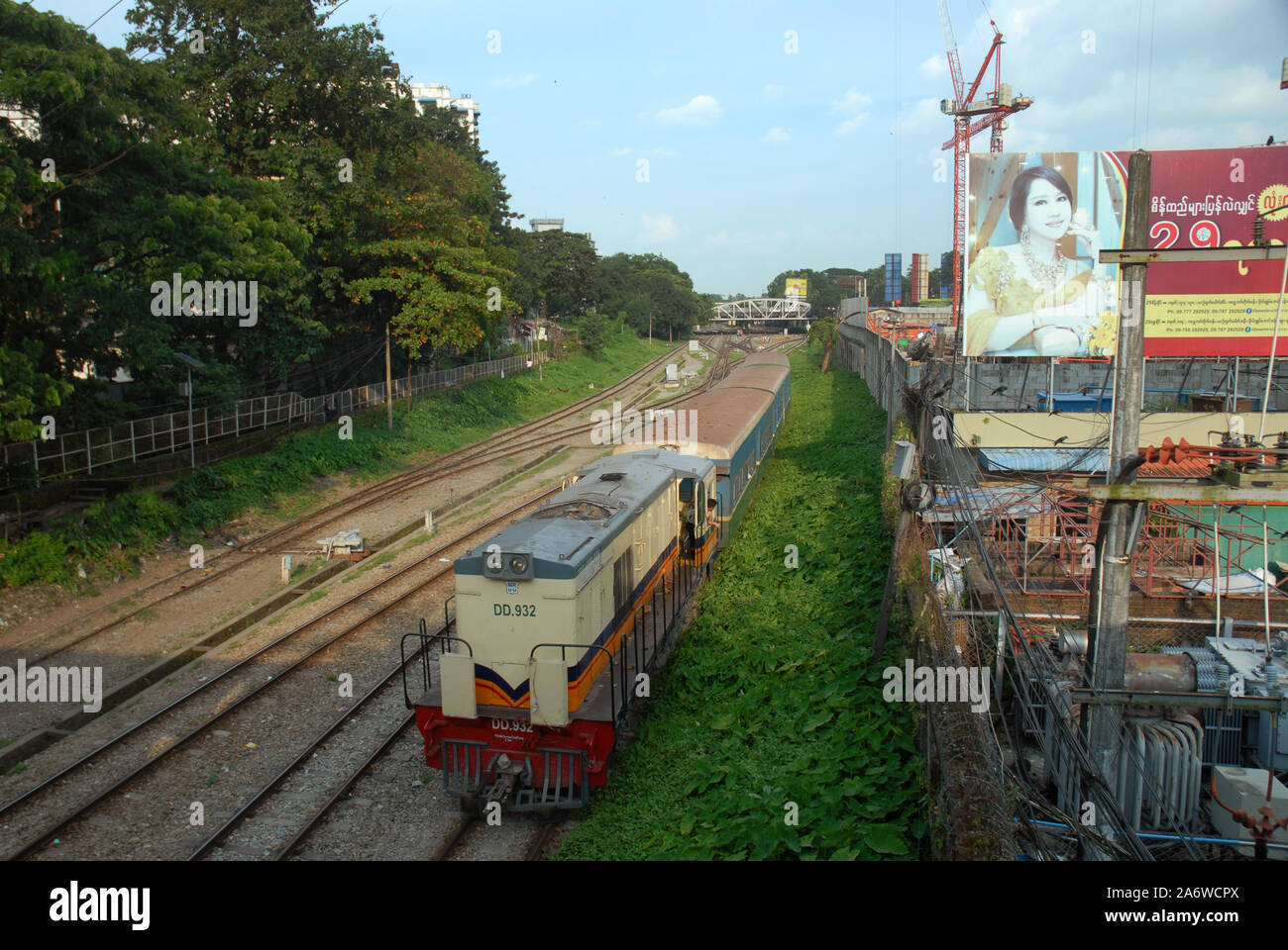Old British train arriving at Phaya Lan Train Station station, Yangoon