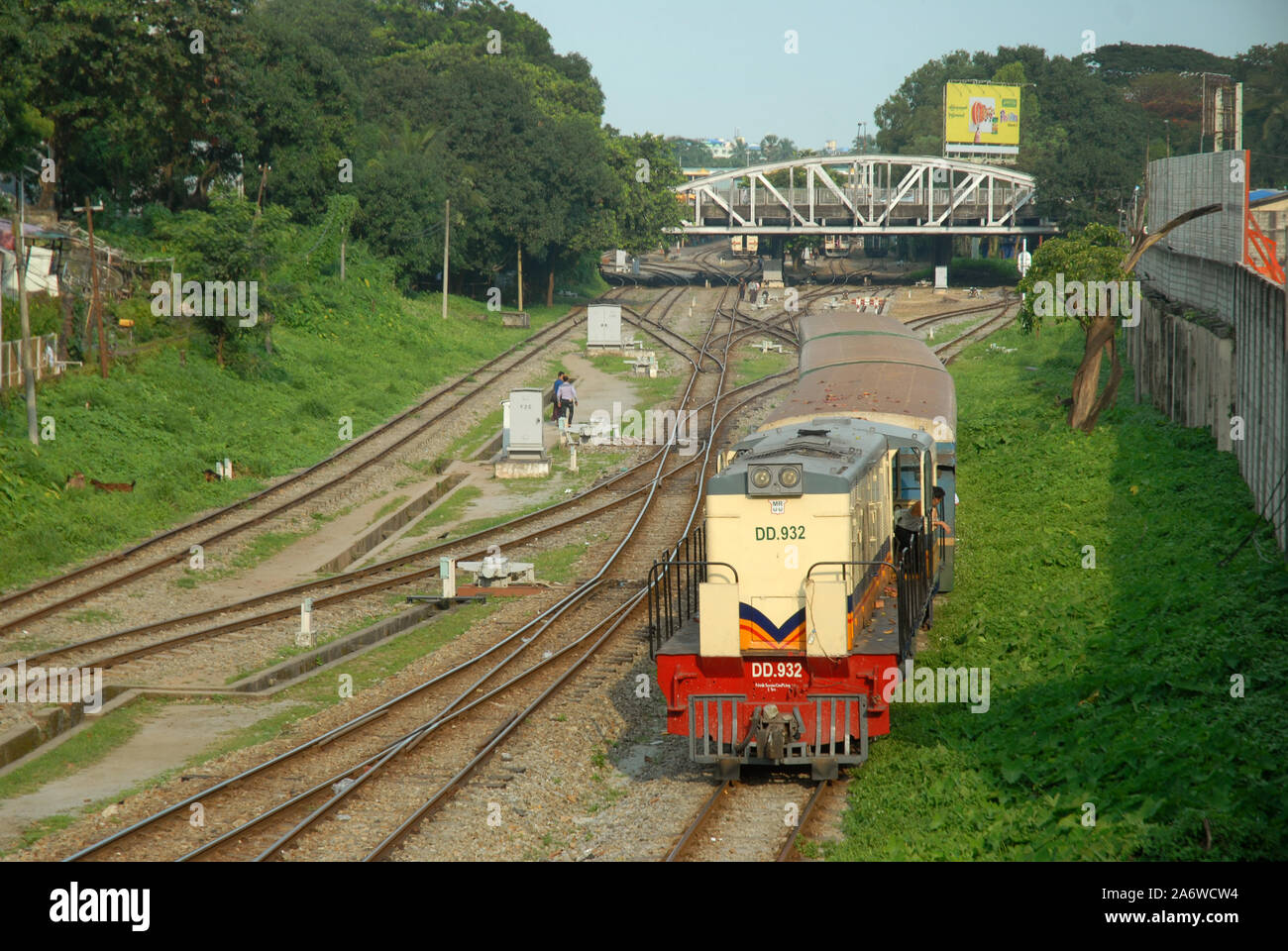 Old British train arriving at Phaya Lan Train Station station, Yangoon