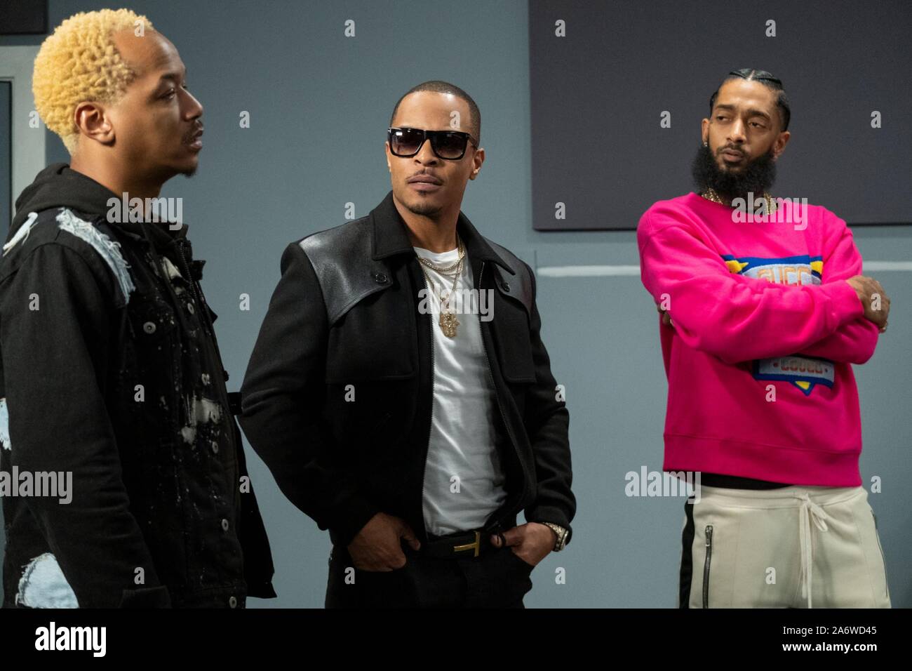 RHYTHM + FLOW, (aka RHYTHM & FLOW, aka RHYTHM AND FLOW), from left: judges Mars, T.I., Nipsey Hussle, 'Los Angeles Audtions', (Season 1, ep. 101, aired Oct. 9, 2019). photo: Adam Rose / ©Netflix / Courtesy: Everett Collection Stock Photo