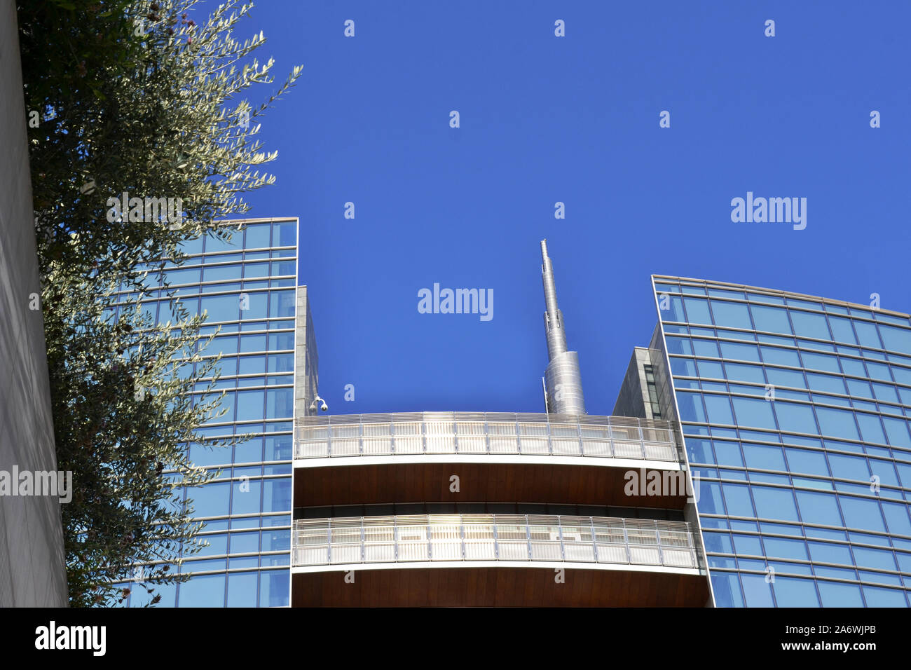 Milan/Italy - October 16, 2019: Unicredit summit behind the buildings of the Milan Porta Nuova business centre in a sunny summer day. Stock Photo