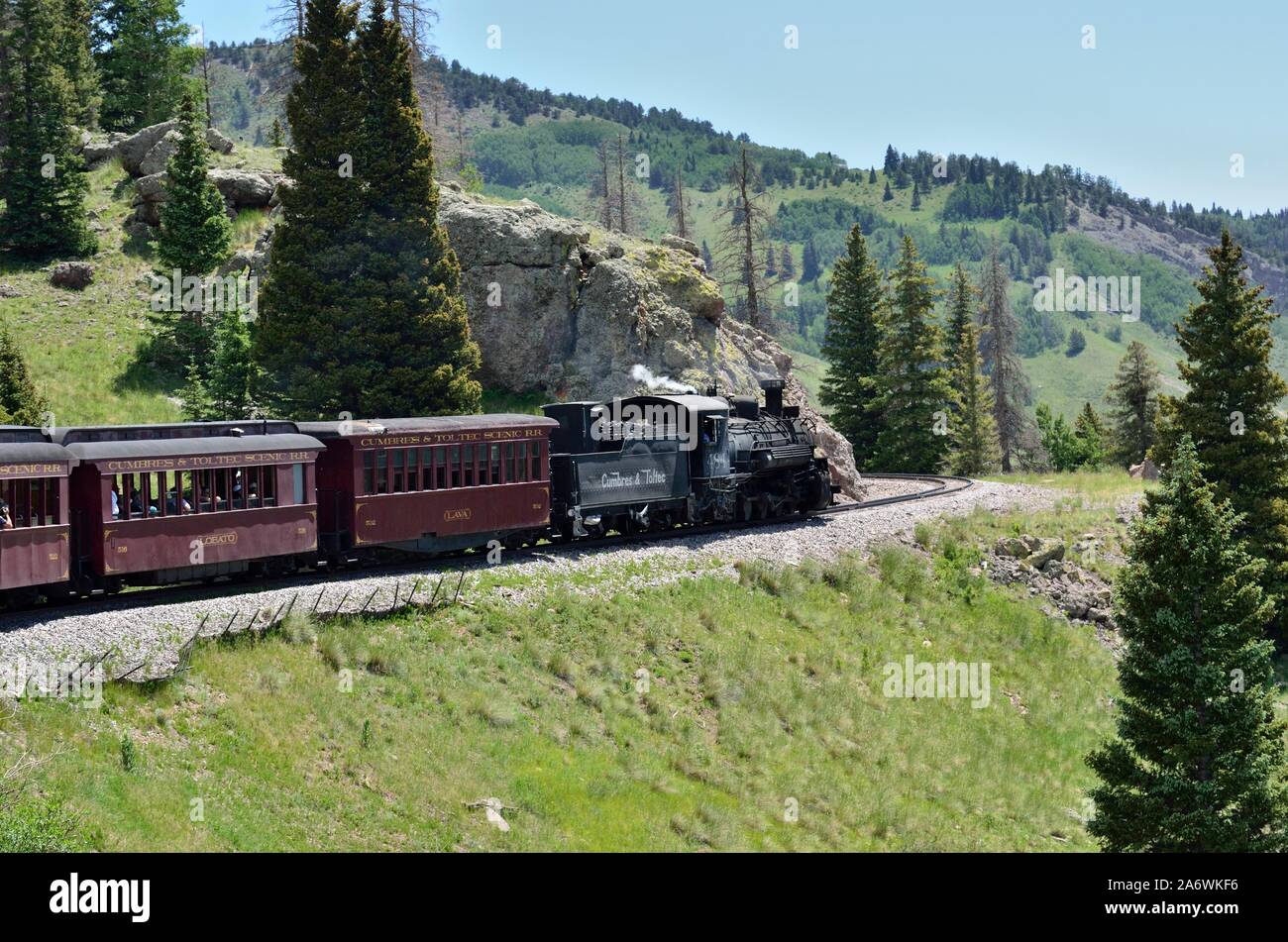 Cumbres Pass to Los Pinos Tank, On the Cumbres & Toltec Scenic Railroad from Chama, NM to Antonito, CO 190712 75066 Stock Photo