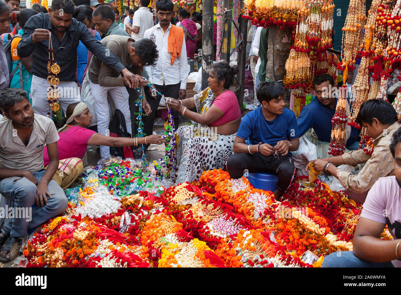 Vendors selling Diwali decorations in the Sadar Bazar district of Delhi Stock Photo