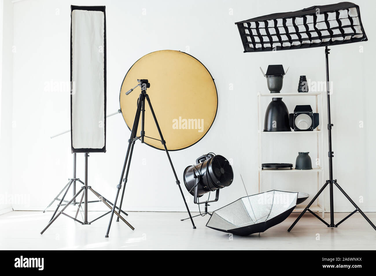 Photo studio equipment flash photographer accessories backgrounds Stock ...