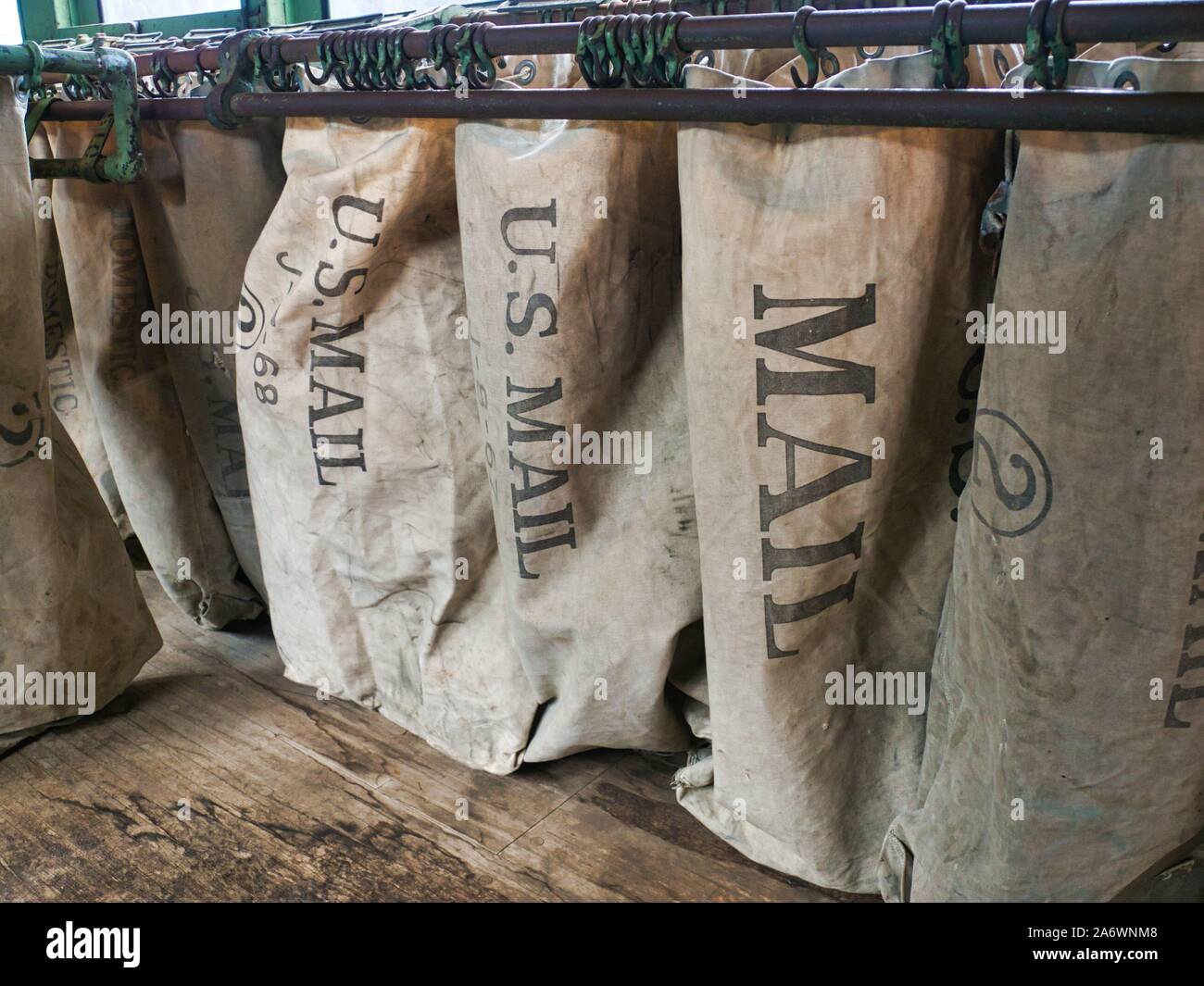 Mail bags in a USPS RPO rail car Stock Photo Alamy