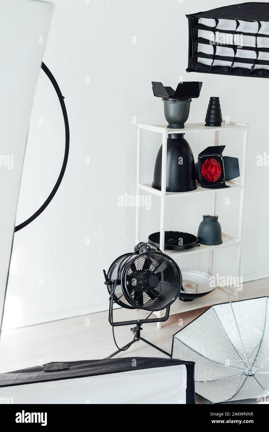 Photo studio equipment flash photographer accessories backgrounds Stock ...