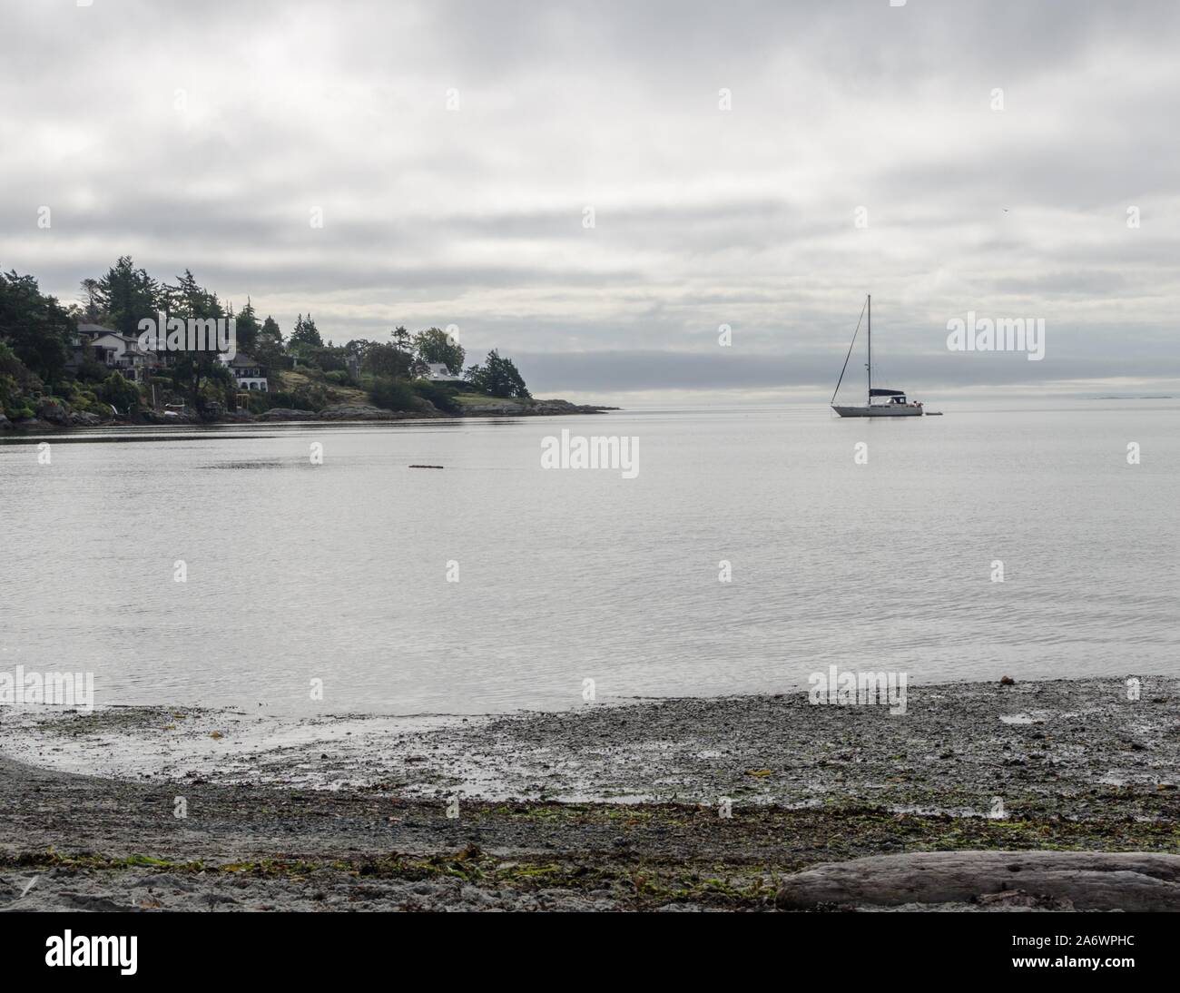 A sailboat at anchor in Cadboro Bay, Victoria, BC Stock Photo Alamy