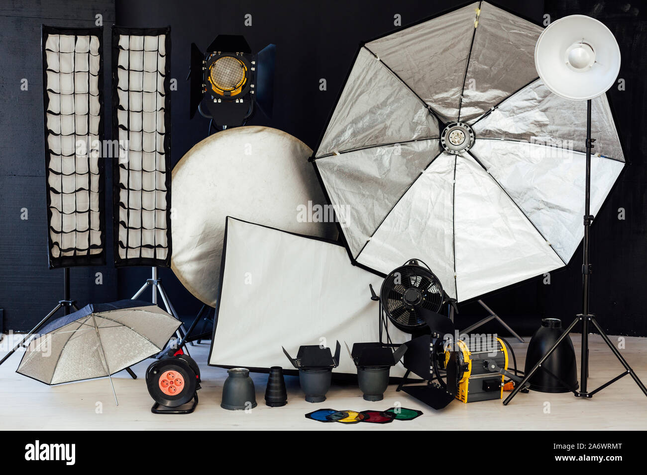 Photo studio equipment flash photographer accessories backgrounds Stock ...