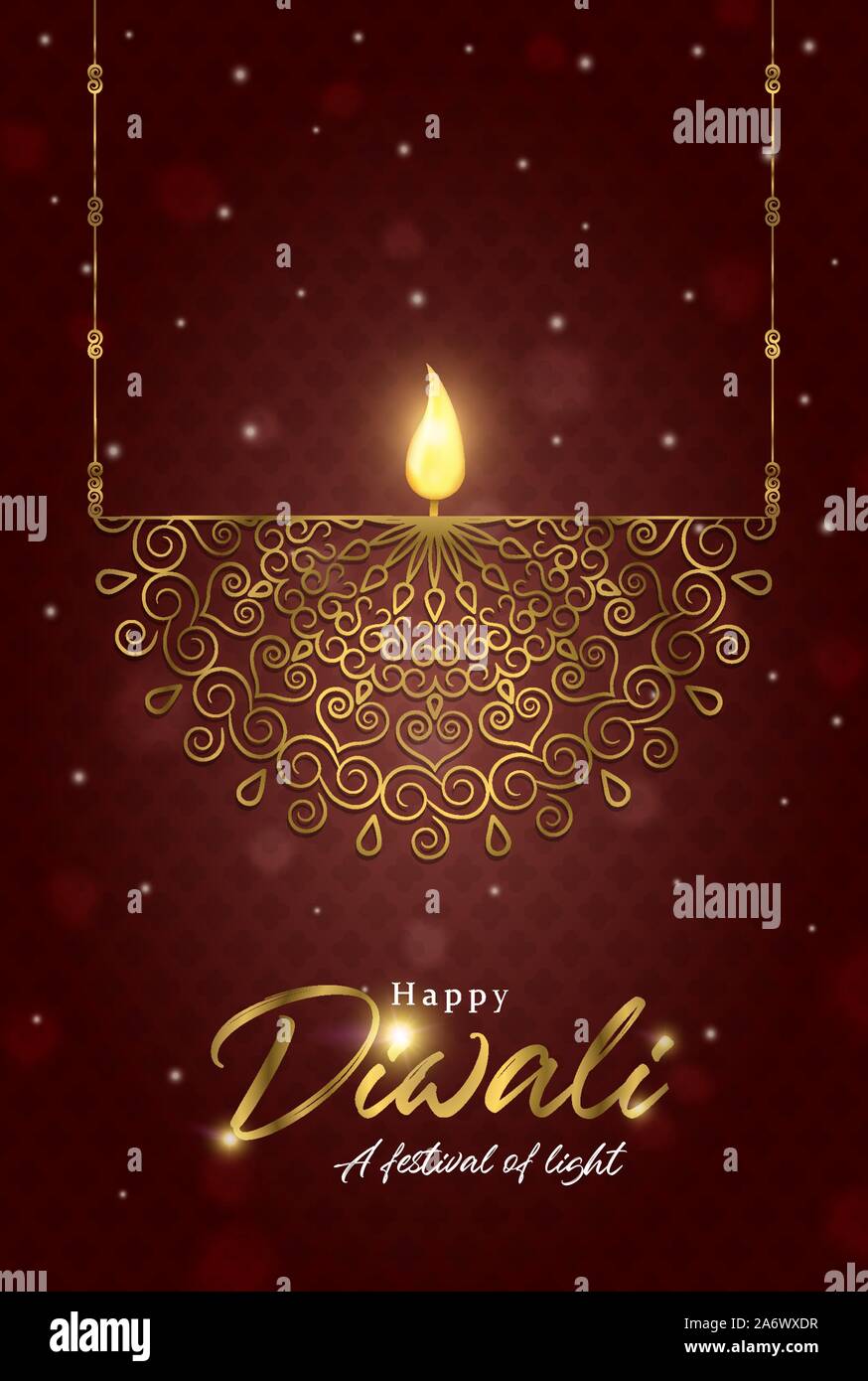 Happy Diwali greeting card of gold diya candle and elegant golden ...