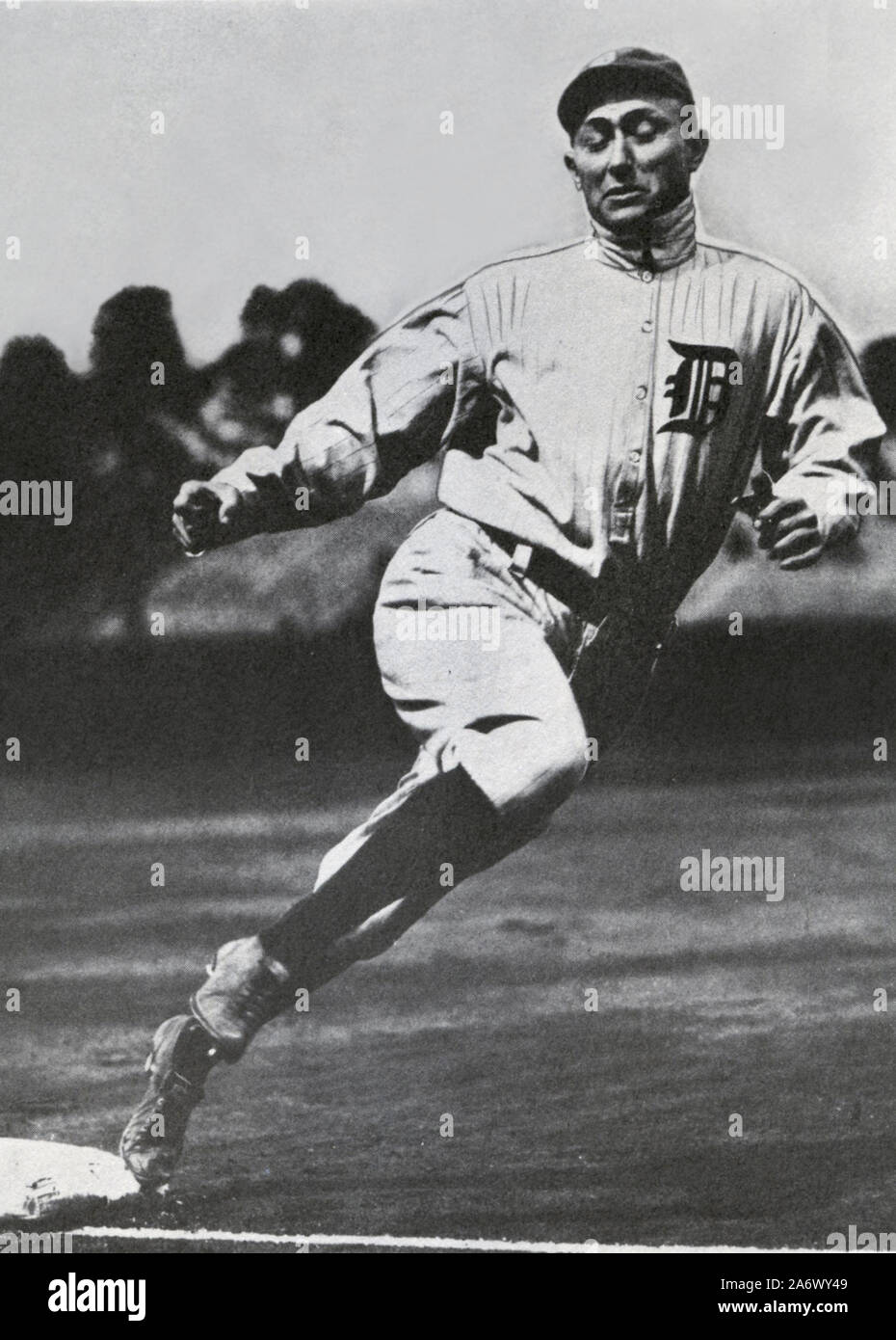 Vintage black and white photo of Hall of Fame baseball player Ty Cobb. Stock Photo