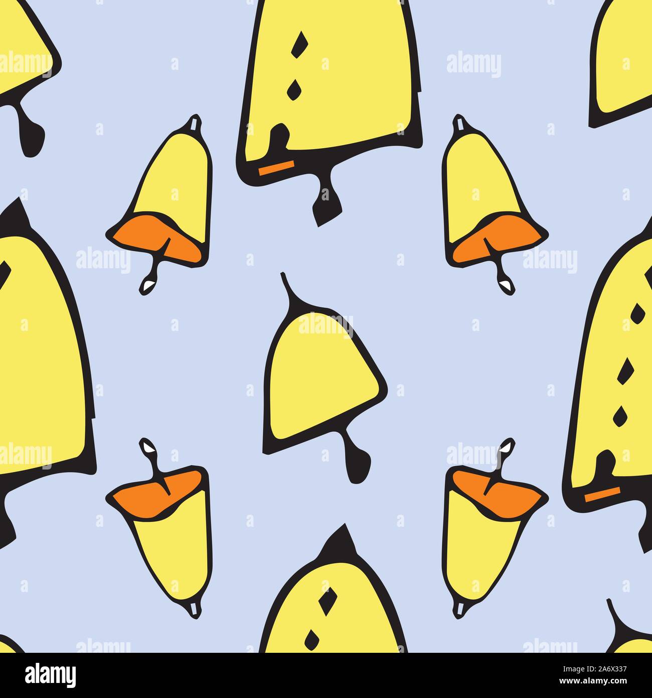 Jingle bells on a blue background. Vector surface pattern design Stock