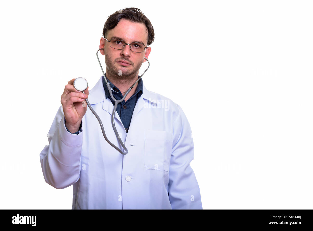 Doctor using stethoscope on model hi-res stock photography and images ...