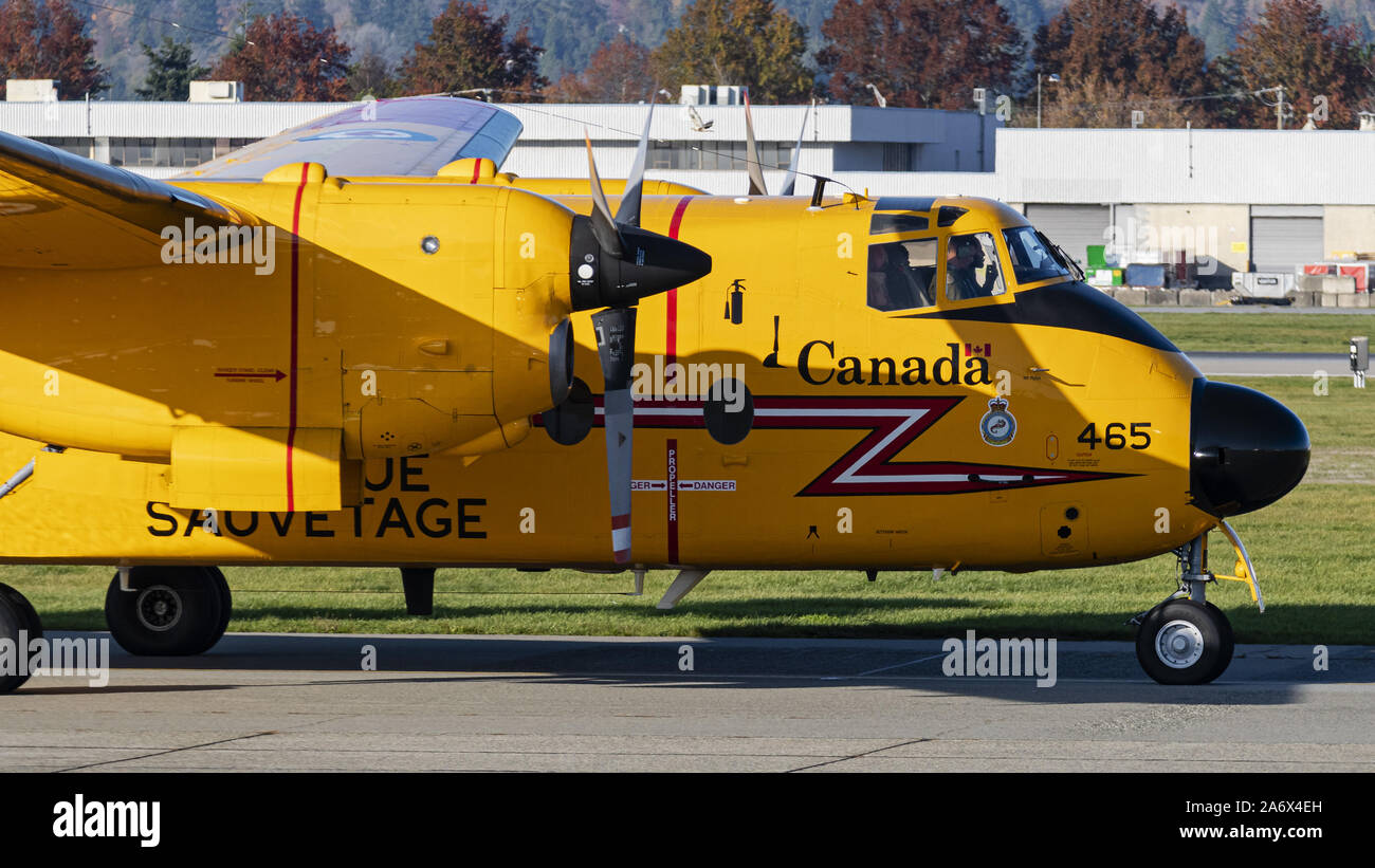 Richmond, British Columbia, Canada. 26th Oct, 2019. A Royal Canadian Air Force (RCAF) de Havilland Canada CC-115 Buffalo search and rescue (SAR) aircraft from 442 Transport and Rescue Squadron on the tarmac at Vancouver International Airport. Credit: Bayne Stanley/ZUMA Wire/Alamy Live News Stock Photo