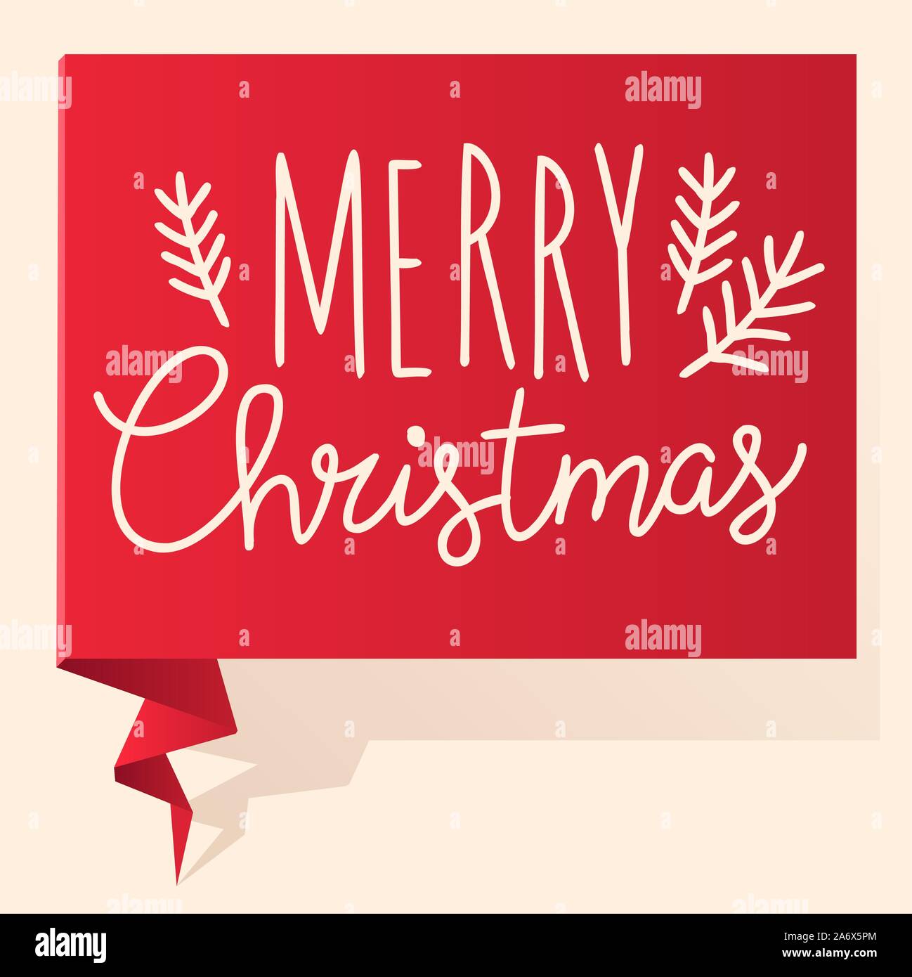 Red realistic detailed curved paper Merry Christmas banner isolated on ...