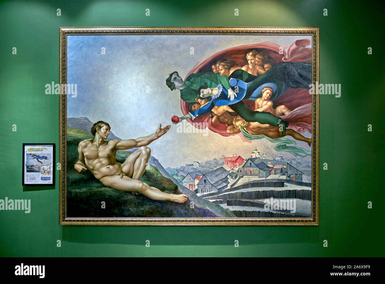 Parody Art, Painting.  The Creation of Adam, Michelangelo. Parody Art Museum, Pattaya, Thailand, Southeast Asia, Stock Photo