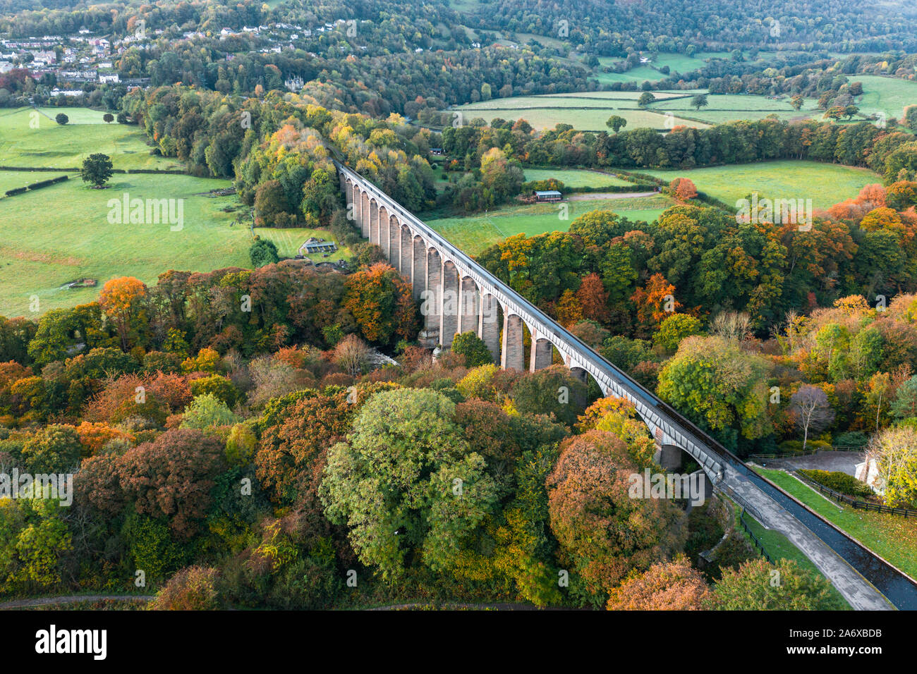Pontcysyllte Aqueduct aerial view at autumnal morning in Wales, UK Stock Photo