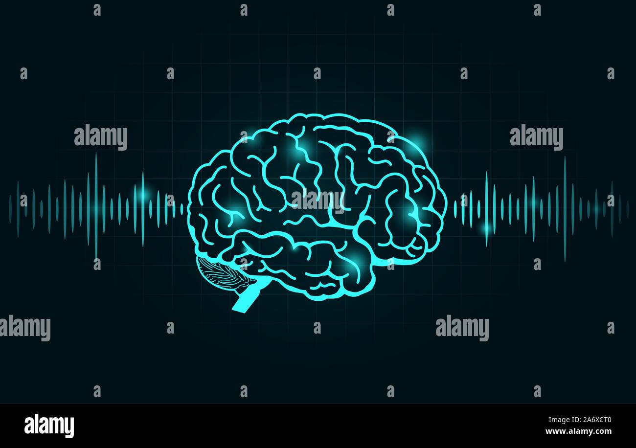 Brain wave and Frequency line on black graph. Nervous system. Stock Vector