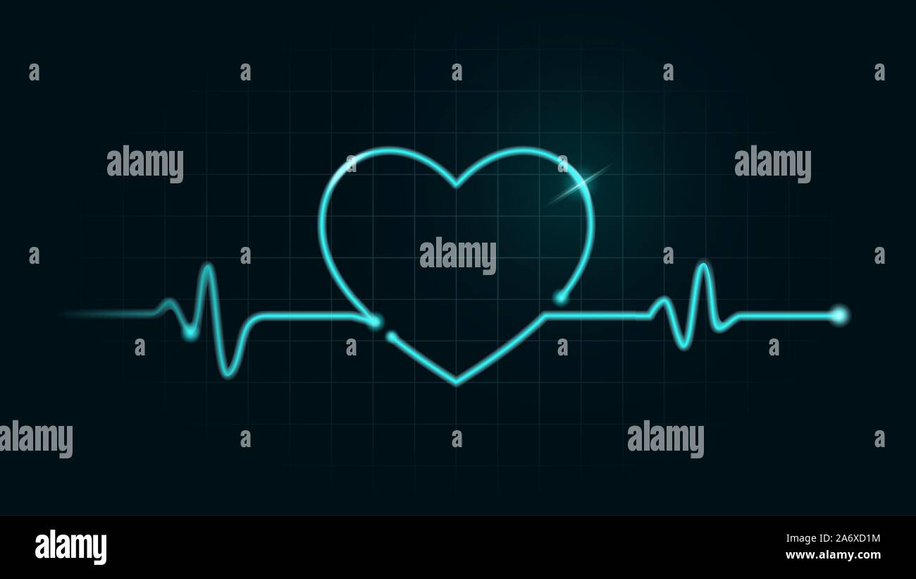 Pulse rate Line in Heart shape on green chart background. Stock Vector