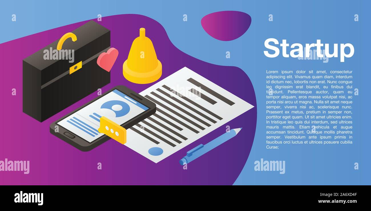 Startup concept banner, isometric style Stock Vector