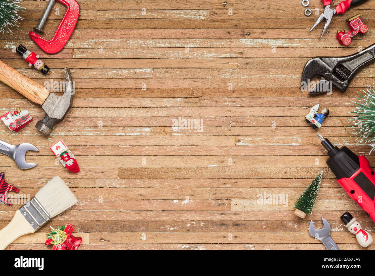 Merry Christmas And Happy New Years Handy Constrcution Tools Background Concept Handy House Fix Diy Handy Tools With Christmas Ornament Decoration On Stock Photo Alamy