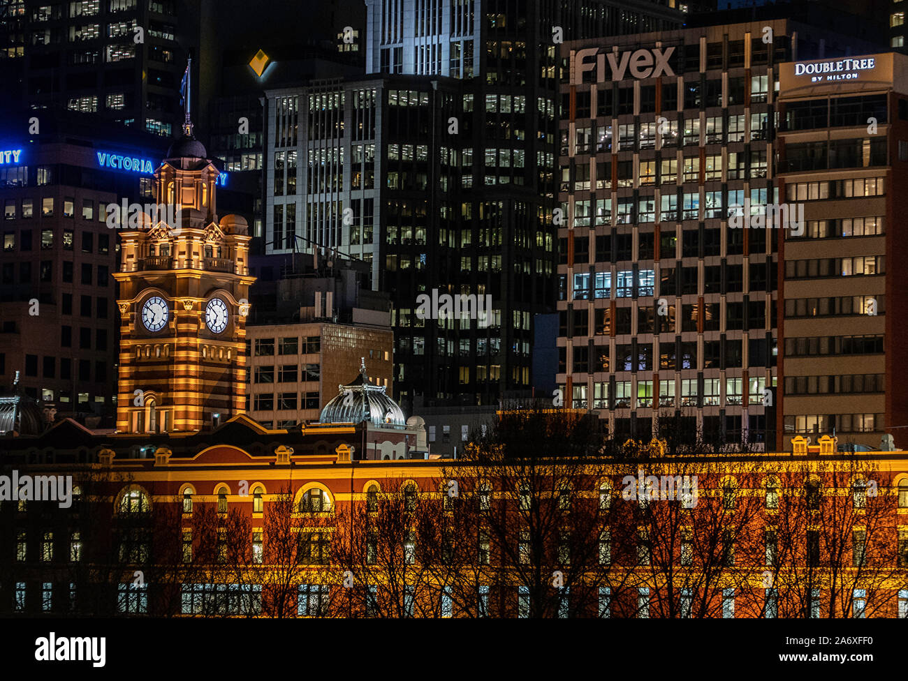 Melbourne Australia: The historic Flinders Street railway station in the heart of the city is a cultural icon of Melbourne. Stock Photo