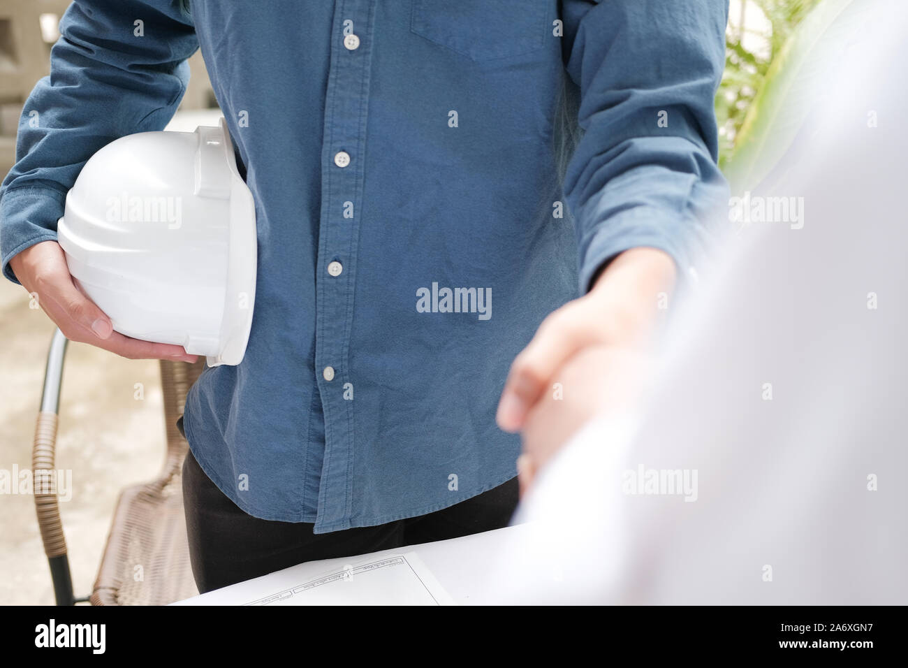 architect shaking hands after meeting. engineer handshaking after ...