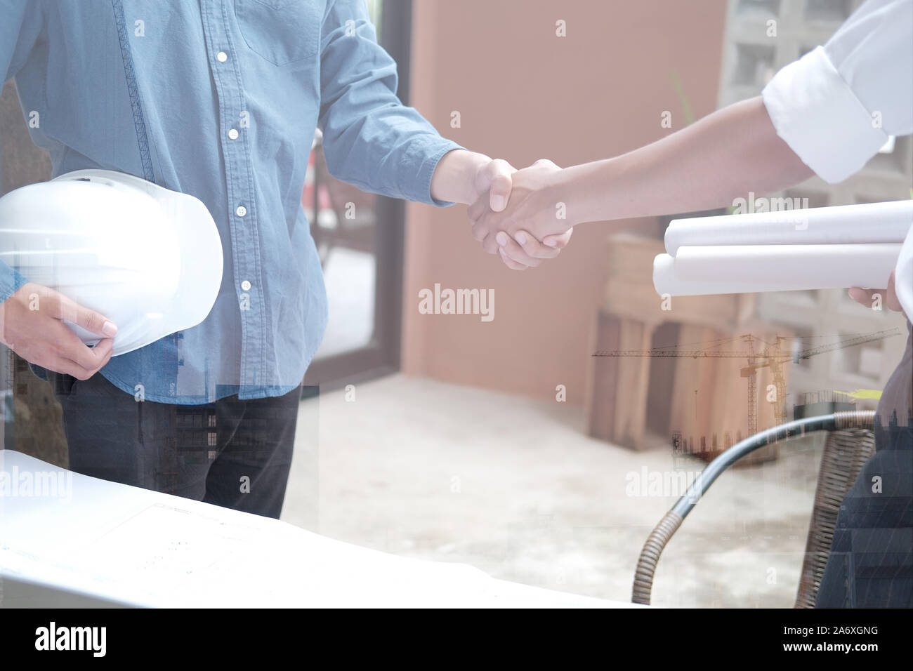 architect shaking hands after meeting. engineer handshaking after ...