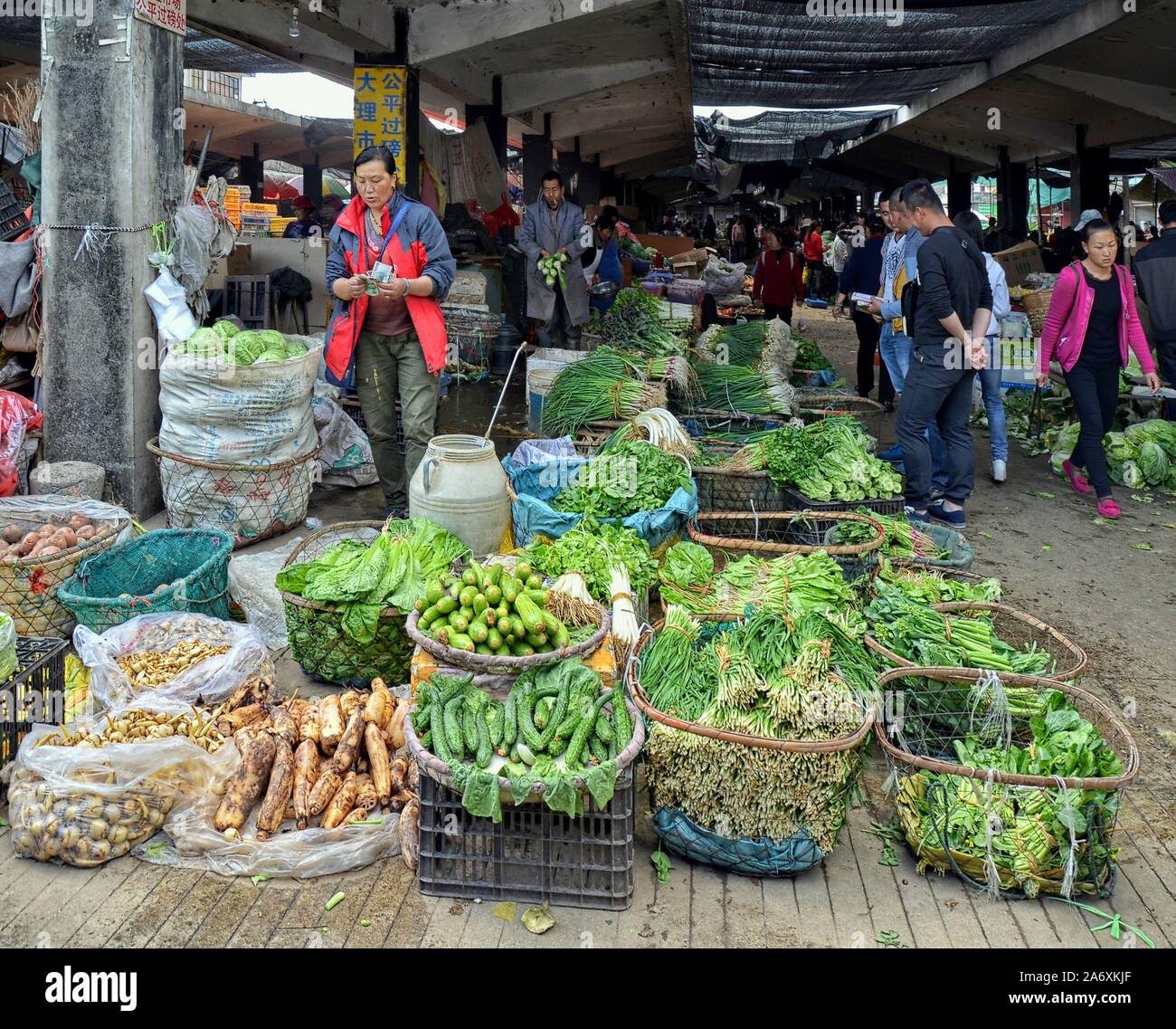 Food market in Dali ancient city, Yunnan province, China Stock Photo ...
