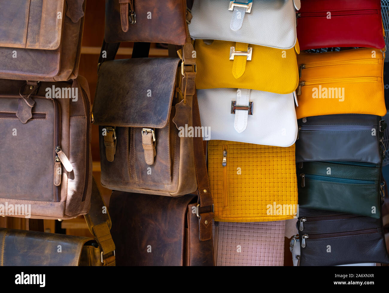 new leather bags in the store Stock Photo Alamy