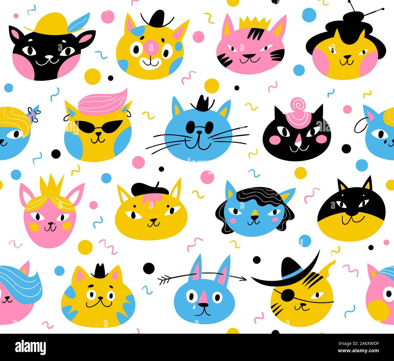 Vector seamless pattern for textile or wallpaper design with cats Stock Vector