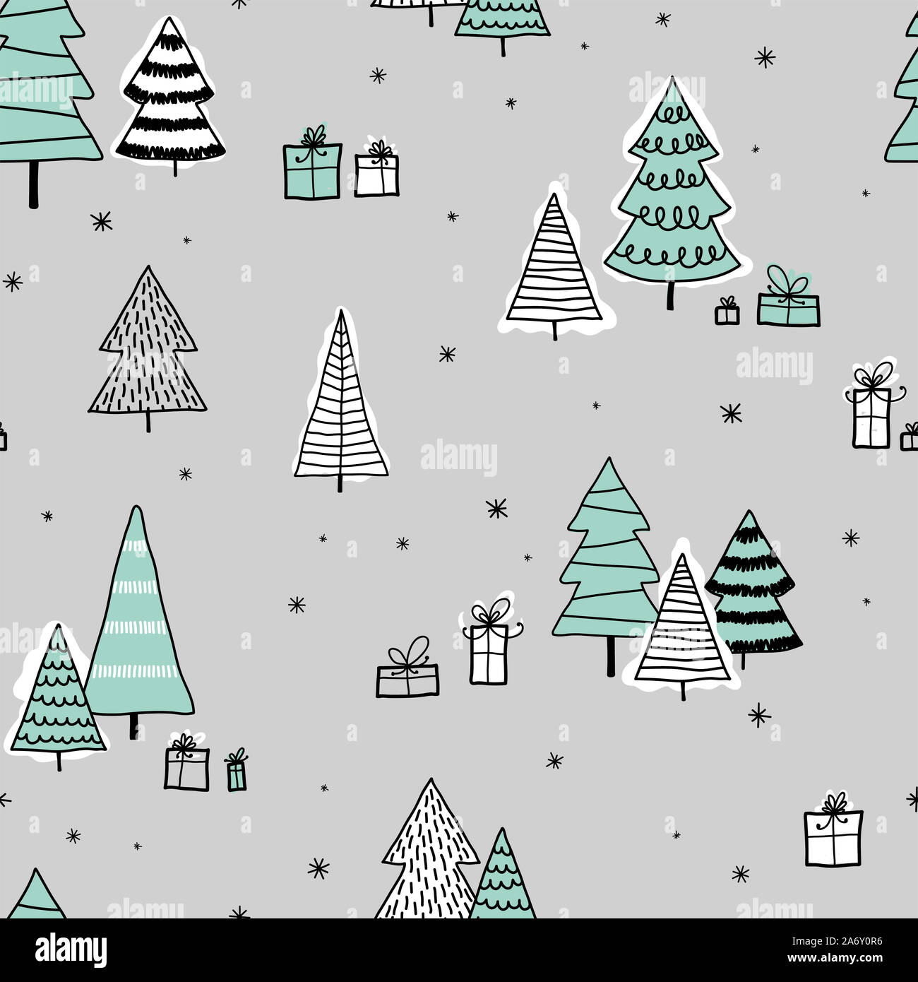 Beautiful and cute christmas trees seamless pattern, hand drawn and  decorated trees - great for textiles, banners, wallpapers, cards - vector  surface Stock Photo - Alamy