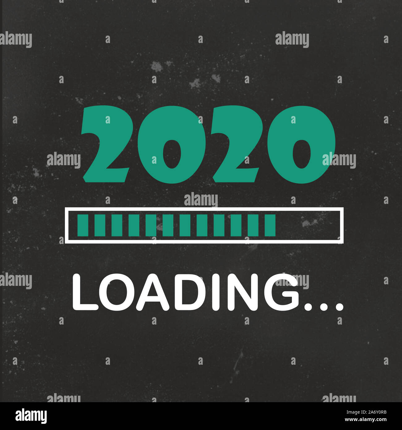 Happy new year 2020 with loading icon neon style. Progress blue bar ...