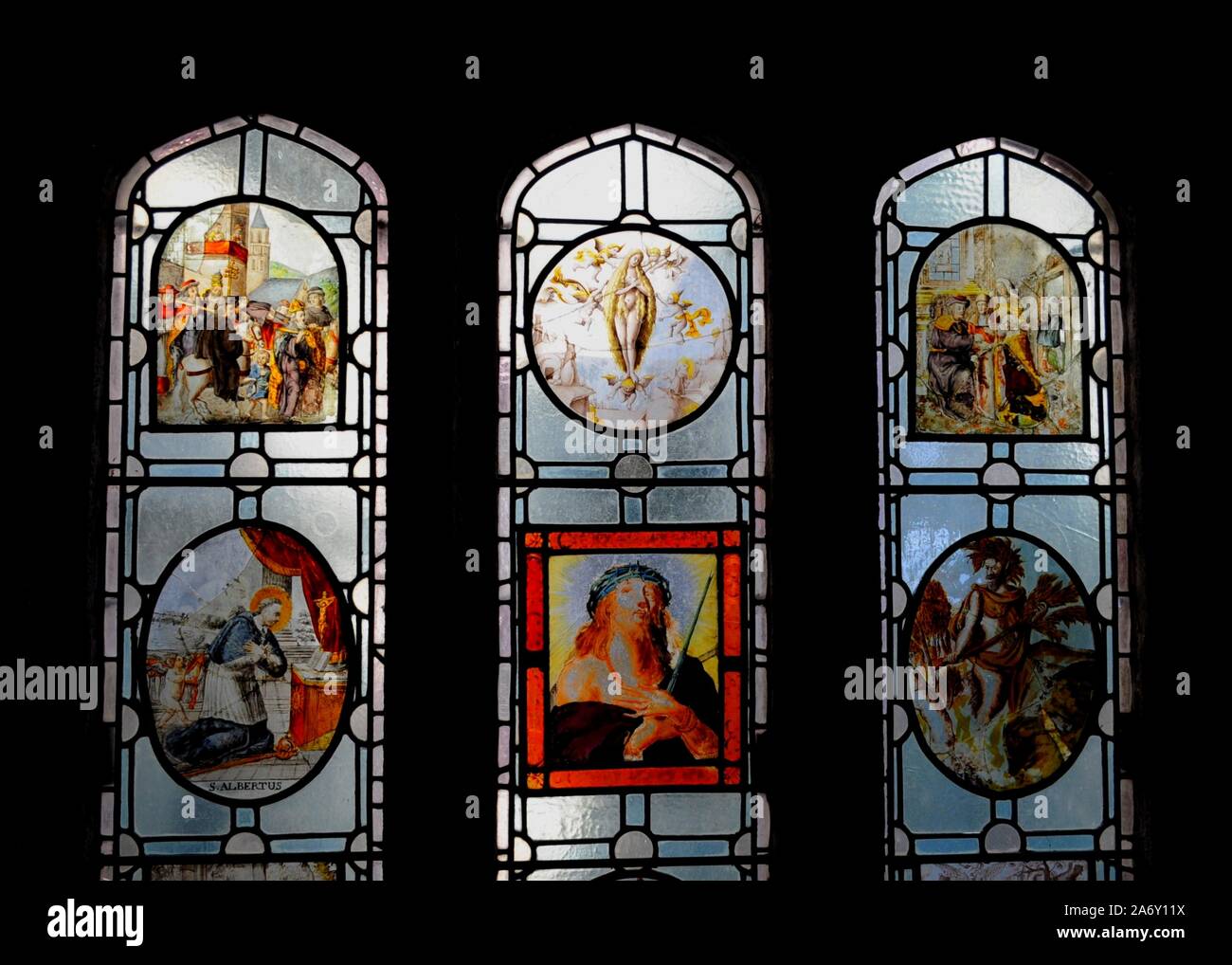 Stained glass window in St Michael's Mount Castle, Marazion, Cornwall