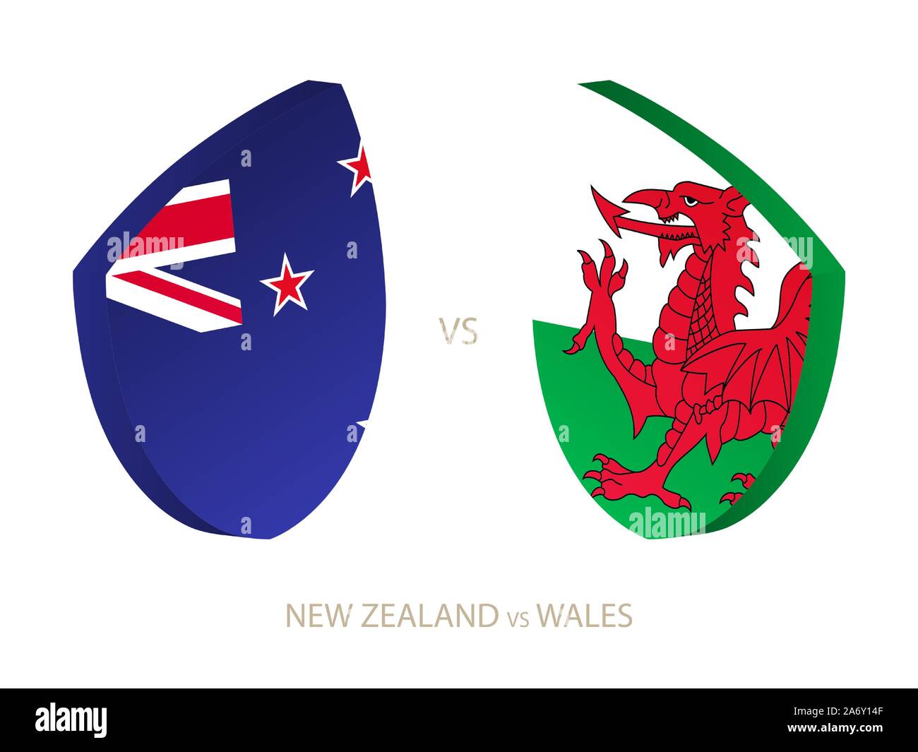 New Zealand v Wales, icon for rugby tournament. Rugby vector icon. Stock Vector