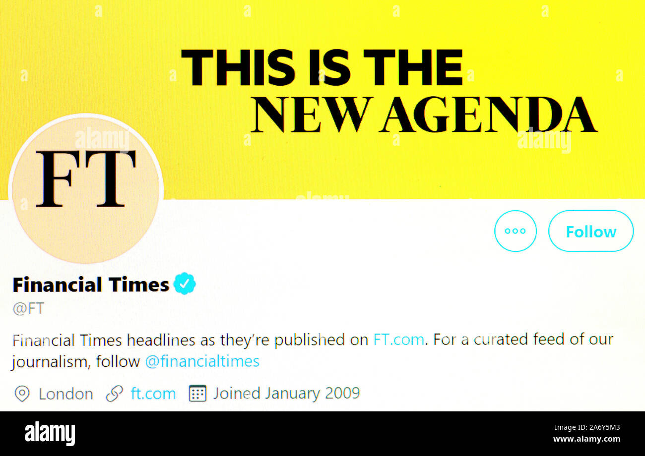 Twitter page (Oct 2019) Financial Times Stock Photo