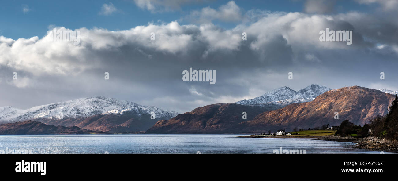 The hills on the Ardgour Penninsula in their winter colours as viewed from near Ballachulisch Stock Photo