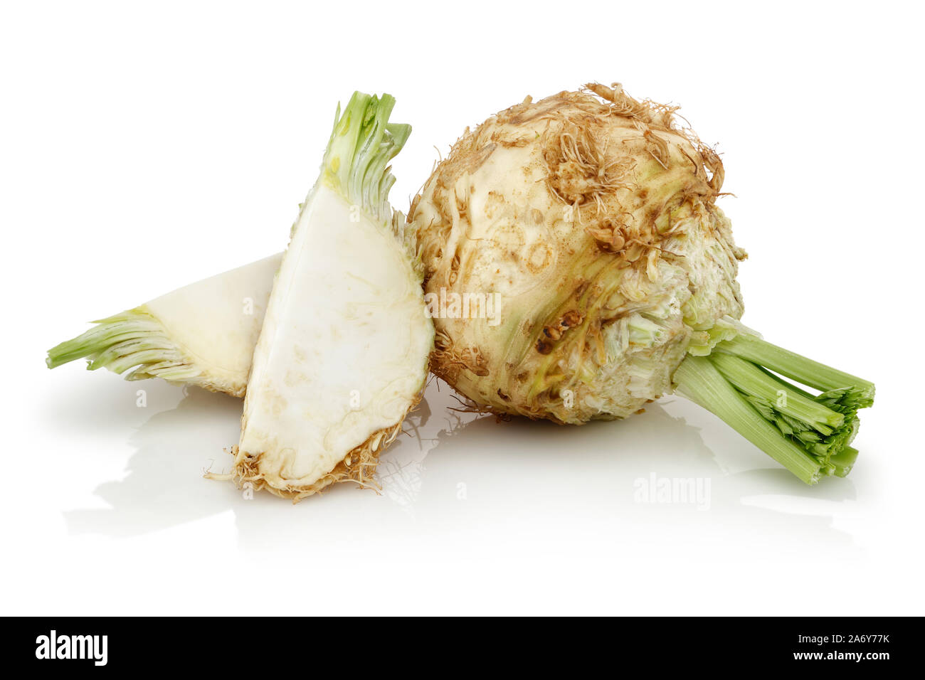Group of celeriac isolated on white background. Studio shot. Stock Photo