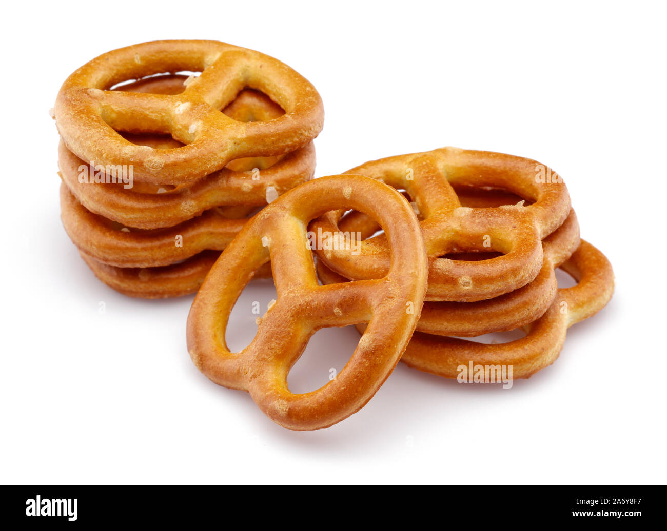 Group of Pretzel crackers isolated on white background Stock Photo