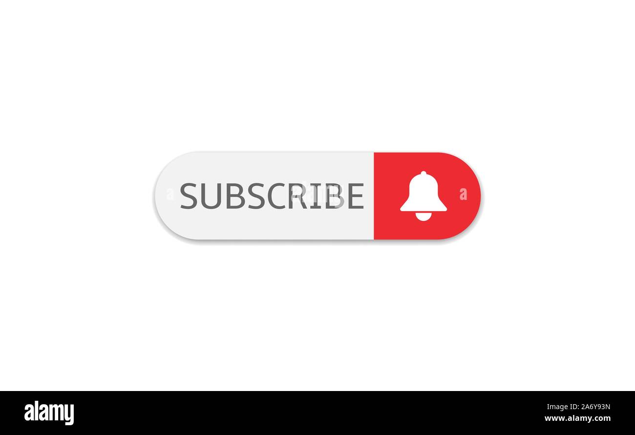 Subscribe banner template. Red Subscribe button with white bell arrow sign Stock Vector